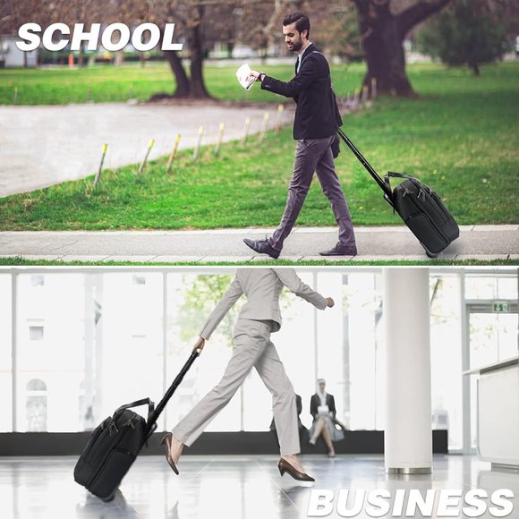 Women's Black Water Repellent Rolling Laptop Bag 15.6 inch - Picture 11 of 11